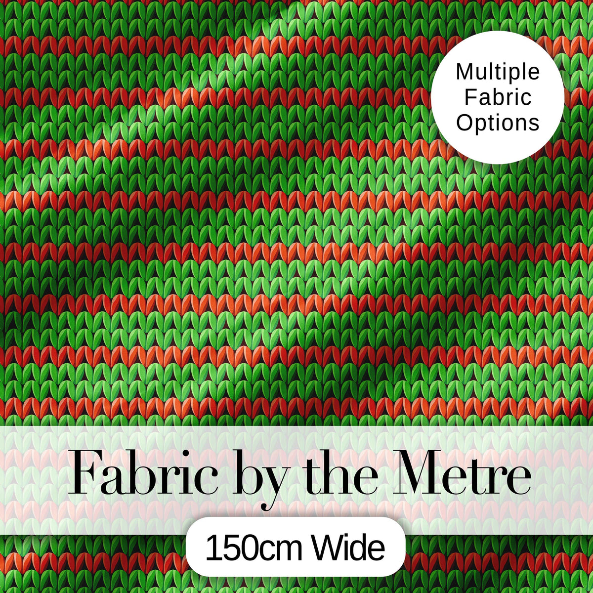 Cute Festive Knit Green Red White Nordic Textile Seamless Pattern Digital Print Fabric by the Metre UK Sewing Quilting Textile