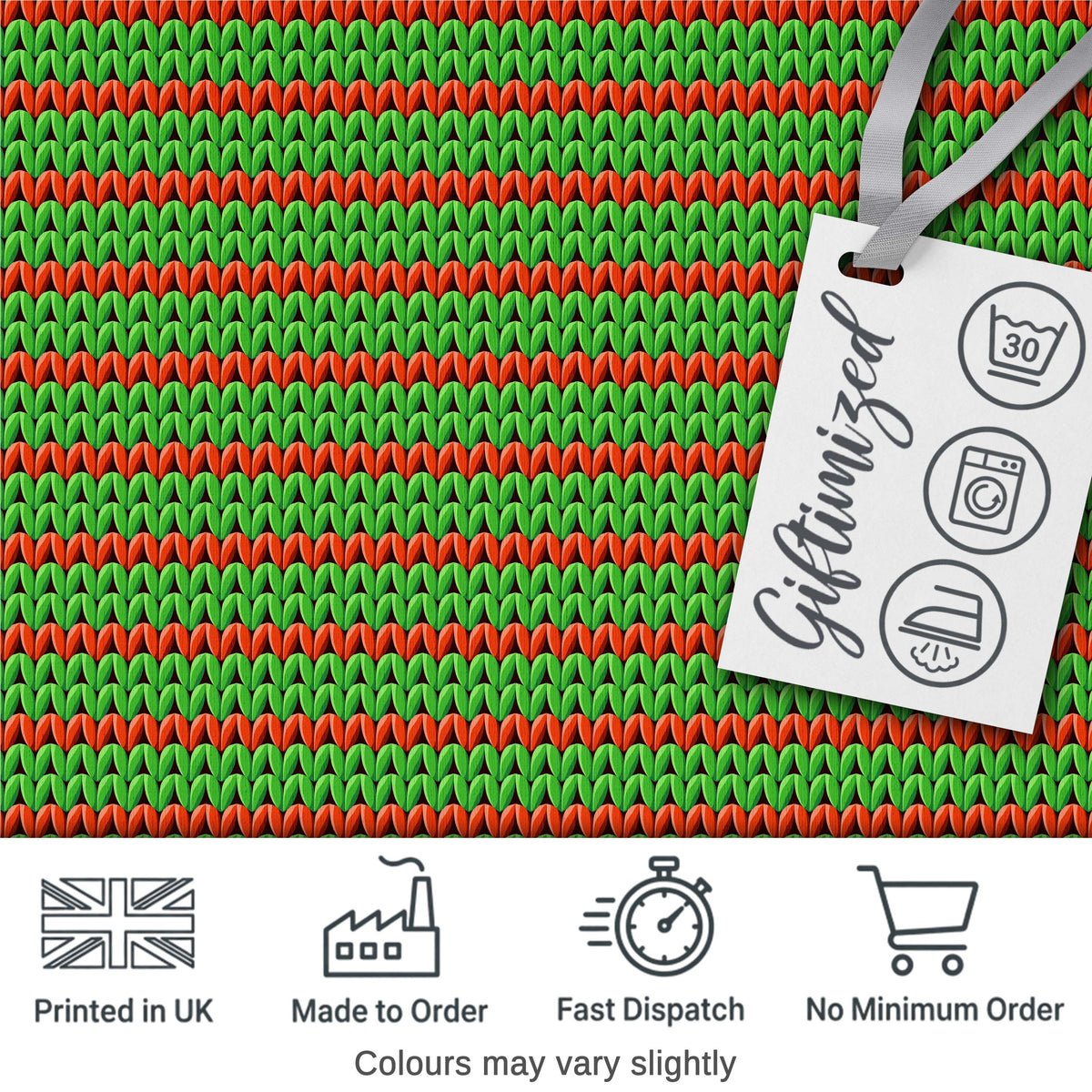Cute Festive Knit Green Red White Nordic Textile Seamless Pattern Digital Print Fabric by the Metre UK Sewing Quilting Textile