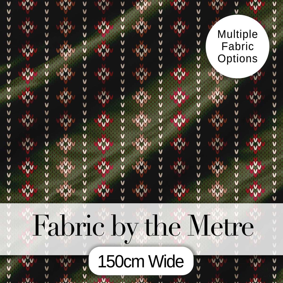 Cute Green Knitted Heart Nordic Minimal Festive Seamless Pattern Digital Print Fabric by the Metre UK Sewing Quilting Textile