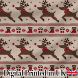 Cute Beige Nordic Reindeer Gift Christmas Knitted Seamless Pattern Digital Print Fabric by the Metre UK Sewing Quilting Textile