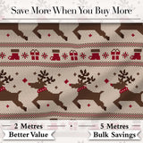 Cute Beige Nordic Reindeer Gift Christmas Knitted Seamless Pattern Digital Print Fabric by the Metre UK Sewing Quilting Textile