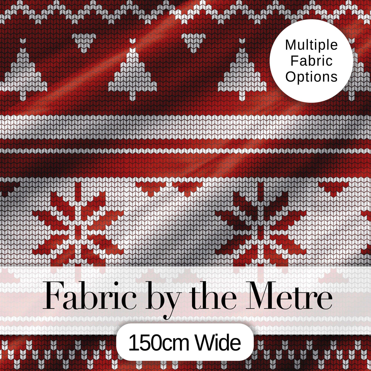 Cute Red White Nordic Snowflake Winter Knitted Seamless Pattern Digital Print Fabric by the Metre UK Sewing Quilting Textile