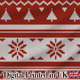 Cute Red White Nordic Snowflake Winter Knitted Seamless Pattern Digital Print Fabric by the Metre UK Sewing Quilting Textile