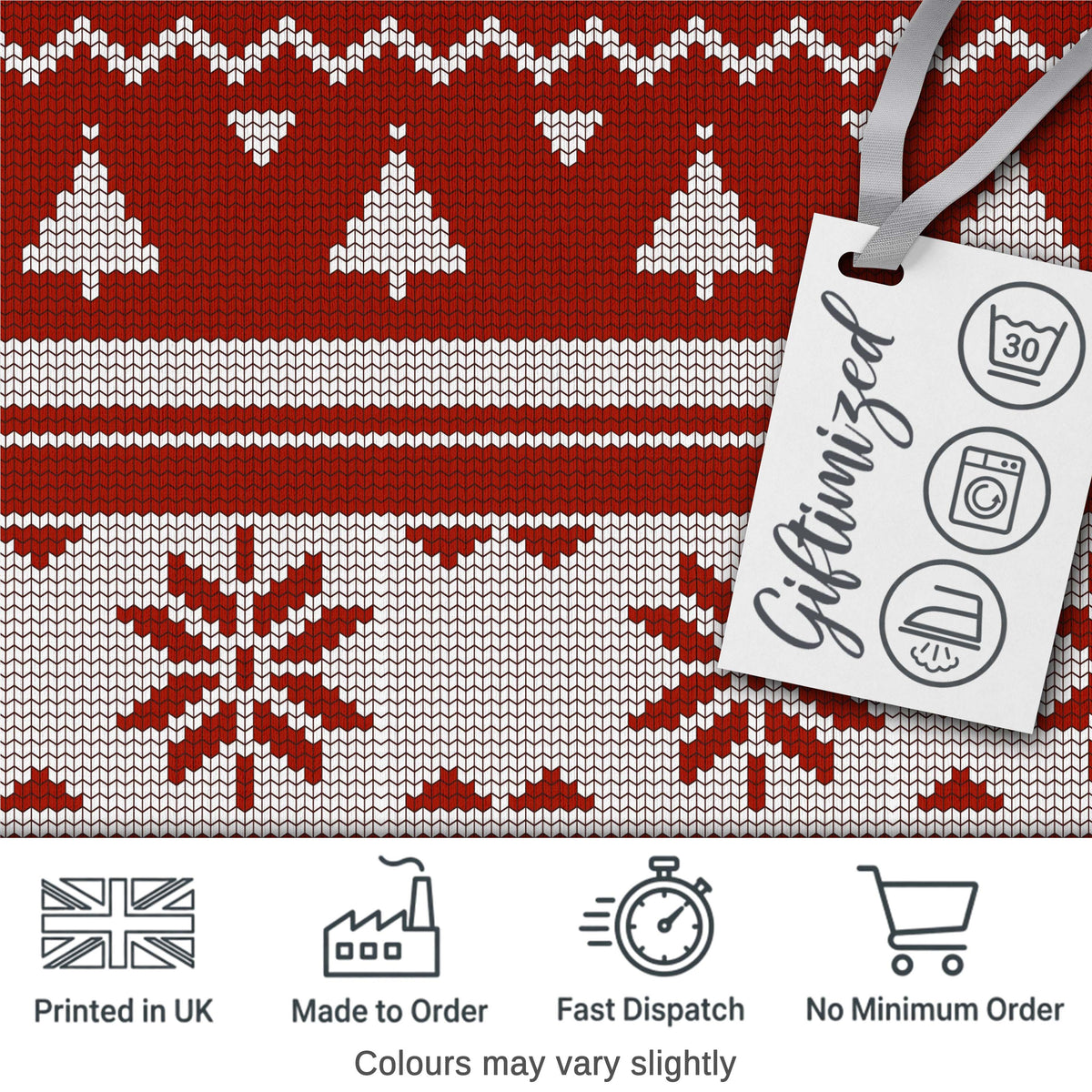 Cute Red White Nordic Snowflake Winter Knitted Seamless Pattern Digital Print Fabric by the Metre UK Sewing Quilting Textile