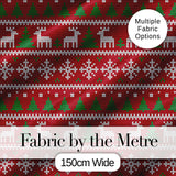 Cute Red Nordic Reindeer Snowflake Christmas Tree Knitted Seamless Pattern Digital Print Fabric by the Metre UK Sewing Quilting Textile