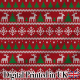 Cute Red Nordic Reindeer Snowflake Christmas Tree Knitted Seamless Pattern Digital Print Fabric by the Metre UK Sewing Quilting Textile