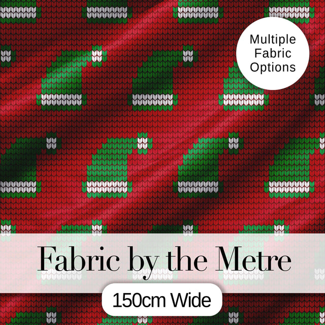 Cute Red Green Christmas Hat Festive Knitted Seamless Pattern Digital Print Fabric by the Metre UK Sewing Quilting Textile
