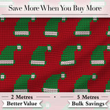 Cute Red Green Christmas Hat Festive Knitted Seamless Pattern Digital Print Fabric by the Metre UK Sewing Quilting Textile