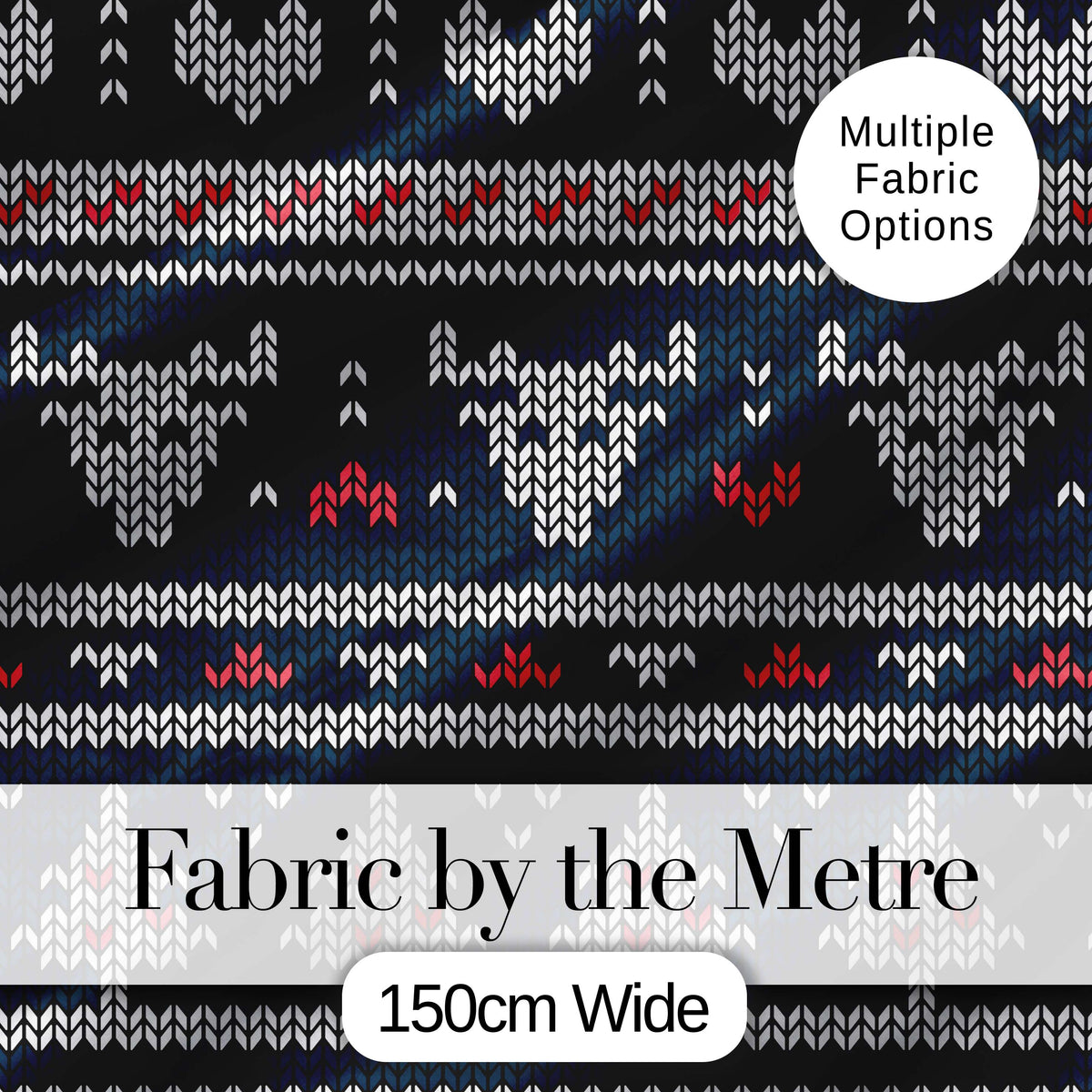 Cute Blue Nordic Snowflake Winter Traditional Knitted Seamless Pattern Digital Print Fabric by the Metre UK Sewing Quilting Textile