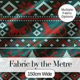 Cute Green Red Nordic Animal Winter Festive Knitted Seamless Pattern Digital Print Fabric by the Metre UK Sewing Quilting Textile