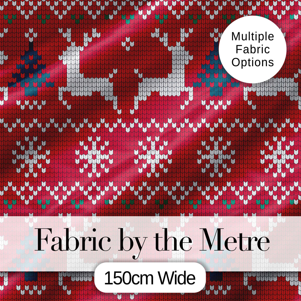 Cute Red Nordic Reindeer Snowflake Christmas Knitted Seamless Pattern Digital Print Fabric by the Metre UK Sewing Quilting Textile
