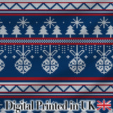 Cute Blue Nordic Ornament Snowflake Winter Knitted Seamless Pattern Digital Print Fabric by the Metre UK Sewing Quilting Textile