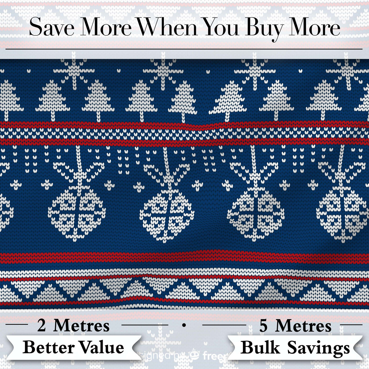 Cute Blue Nordic Ornament Snowflake Winter Knitted Seamless Pattern Digital Print Fabric by the Metre UK Sewing Quilting Textile