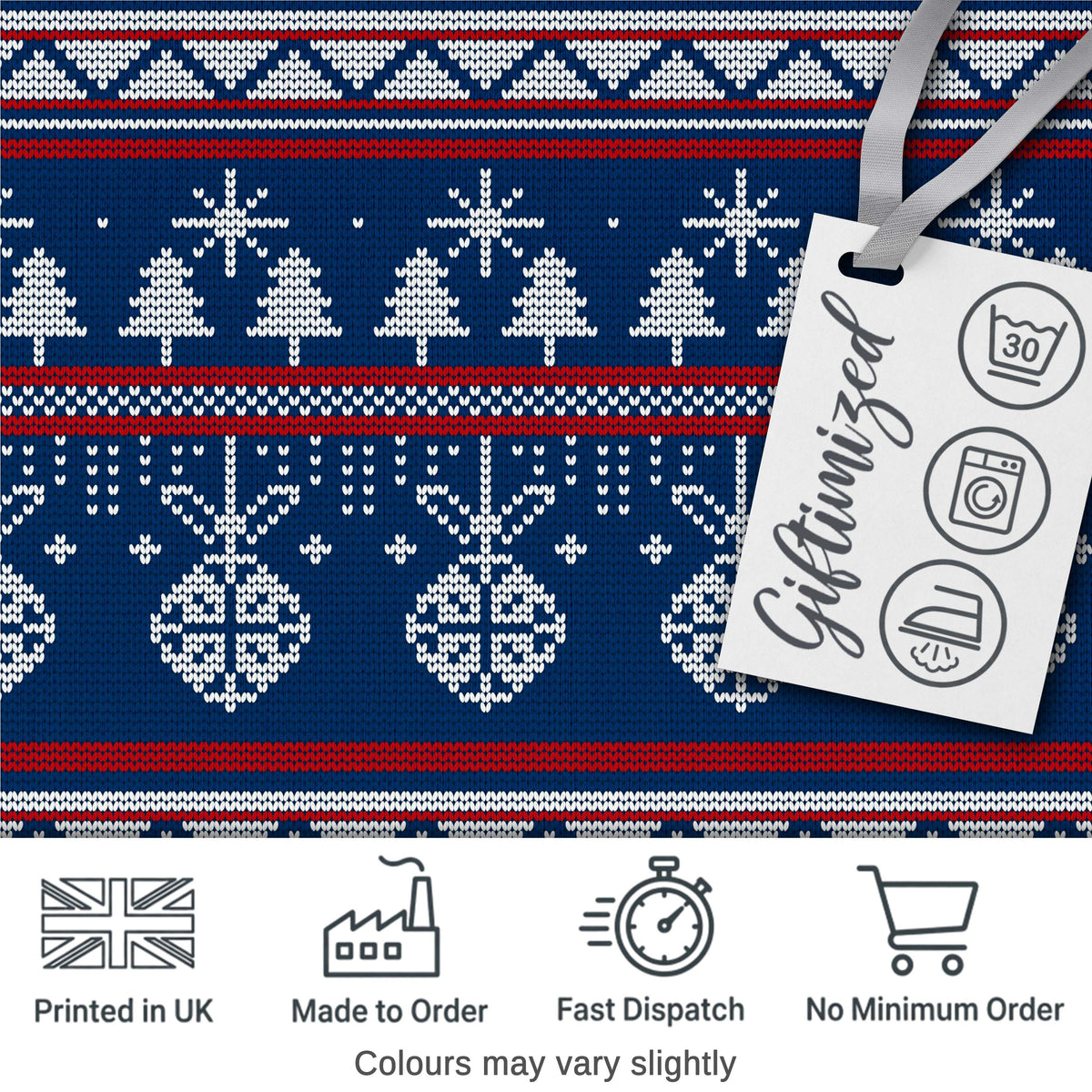 Cute Blue Nordic Ornament Snowflake Winter Knitted Seamless Pattern Digital Print Fabric by the Metre UK Sewing Quilting Textile