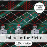 Cute Green Nordic Llama Alpaca Winter Christmas Knitted Seamless Pattern Digital Print Fabric by the Metre UK Sewing Quilting Textile