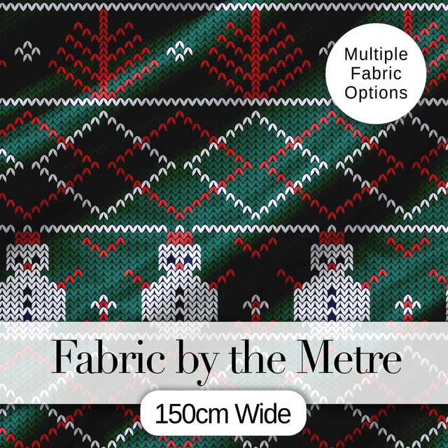 Cute Green Nordic Llama Alpaca Winter Christmas Knitted Seamless Pattern Digital Print Fabric by the Metre UK Sewing Quilting Textile