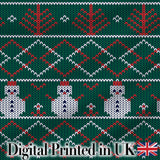 Cute Green Nordic Llama Alpaca Winter Christmas Knitted Seamless Pattern Digital Print Fabric by the Metre UK Sewing Quilting Textile