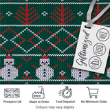 Cute Green Nordic Llama Alpaca Winter Christmas Knitted Seamless Pattern Digital Print Fabric by the Metre UK Sewing Quilting Textile