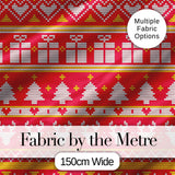 Cute Red Christmas Gift Box Heart Tree Festive Knitted Seamless Pattern Digital Print Fabric by the Metre UK Sewing Quilting Textile
