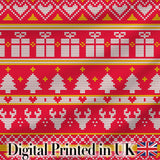 Cute Red Christmas Gift Box Heart Tree Festive Knitted Seamless Pattern Digital Print Fabric by the Metre UK Sewing Quilting Textile