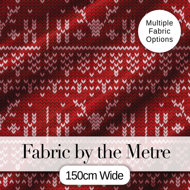 Cute Red Nordic Snowflake Winter Traditional Knitted Seamless Pattern Digital Print Fabric by the Metre UK Sewing Quilting Textile