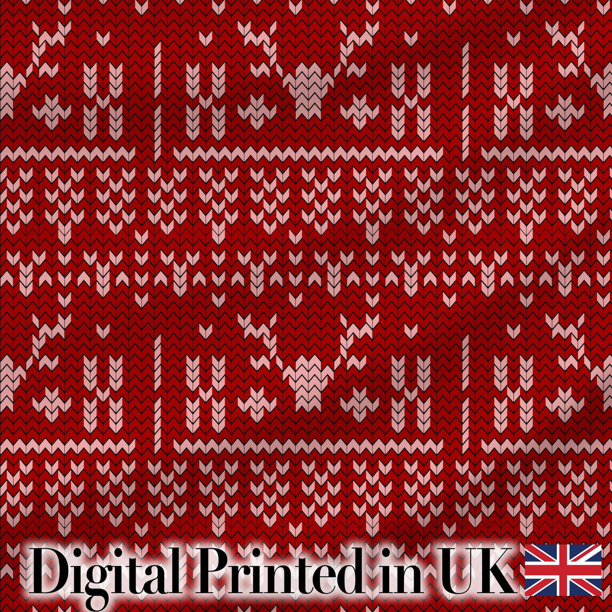 Cute Red Nordic Snowflake Winter Traditional Knitted Seamless Pattern Digital Print Fabric by the Metre UK Sewing Quilting Textile