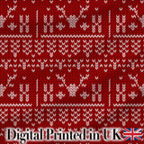Cute Red Nordic Snowflake Winter Traditional Knitted Seamless Pattern Digital Print Fabric by the Metre UK Sewing Quilting Textile