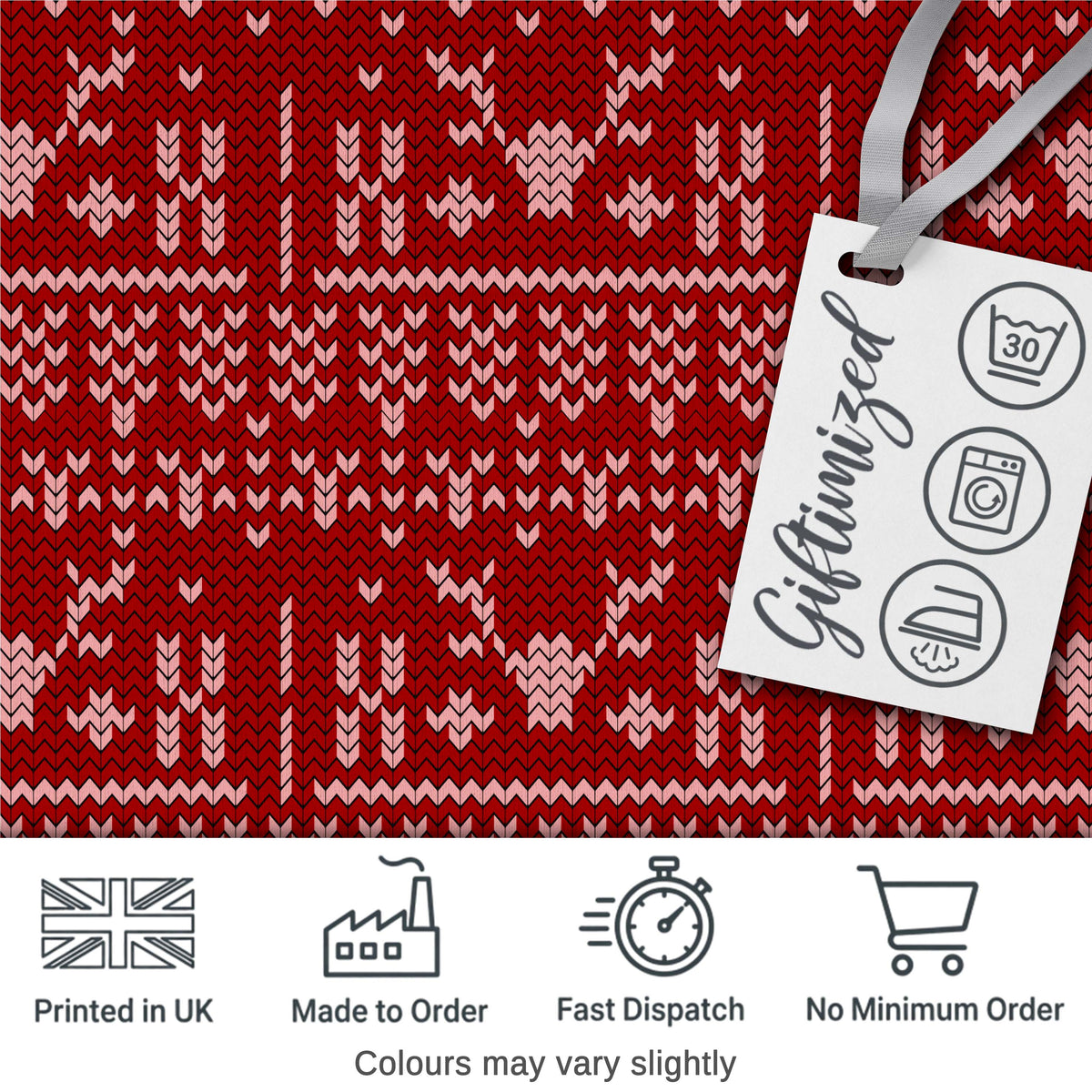 Cute Red Nordic Snowflake Winter Traditional Knitted Seamless Pattern Digital Print Fabric by the Metre UK Sewing Quilting Textile