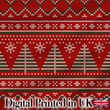 Cute Red Heart Christmas Tree Festive Nordic Knitted Seamless Pattern Digital Print Fabric by the Metre UK Sewing Quilting Textile