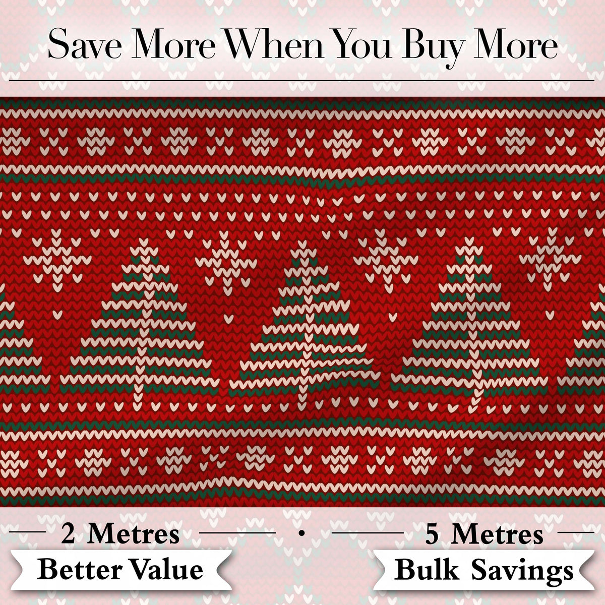 Cute Red Heart Christmas Tree Festive Nordic Knitted Seamless Pattern Digital Print Fabric by the Metre UK Sewing Quilting Textile