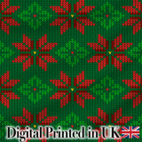 Cute Green Red Nordic Floral Snowflake Winter Knitted Seamless Pattern Digital Print Fabric by the Metre UK Sewing Quilting Textile