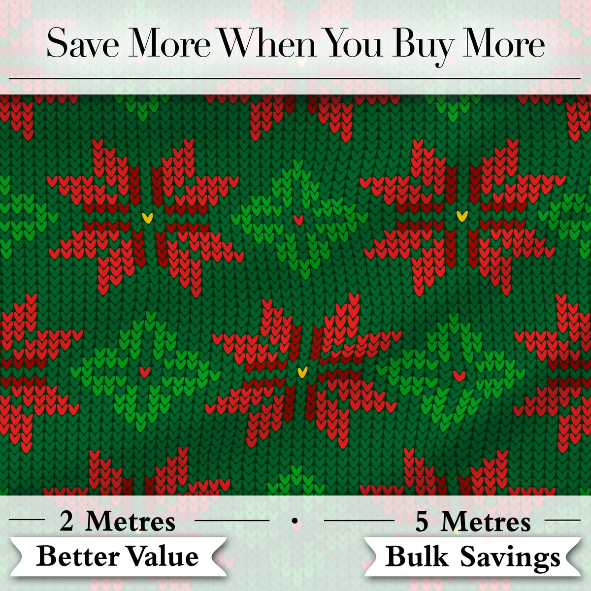 Cute Green Red Nordic Floral Snowflake Winter Knitted Seamless Pattern Digital Print Fabric by the Metre UK Sewing Quilting Textile