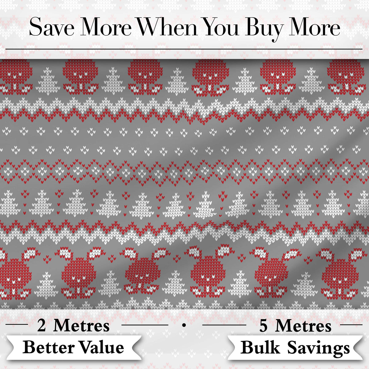 Cute Christmas Bunny Hearts and Trees Knitted Style Seamless Pattern Digital Print Fabric by the Metre UK Sewing Quilting Textile