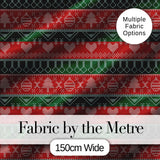 Classic Nordic Christmas Ornament Heart Stripe Knit Seamless Pattern Digital Print Fabric by the Metre UK Sewing Quilting Textile