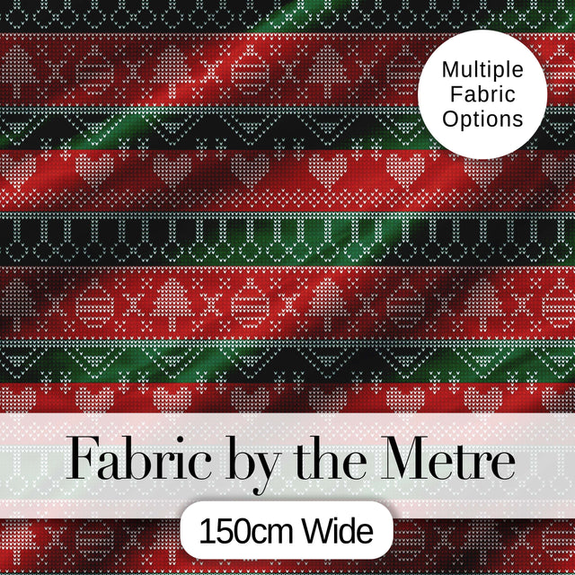 Classic Nordic Christmas Ornament Heart Stripe Knit Seamless Pattern Digital Print Fabric by the Metre UK Sewing Quilting Textile