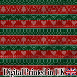 Classic Nordic Christmas Ornament Heart Stripe Knit Seamless Pattern Digital Print Fabric by the Metre UK Sewing Quilting Textile