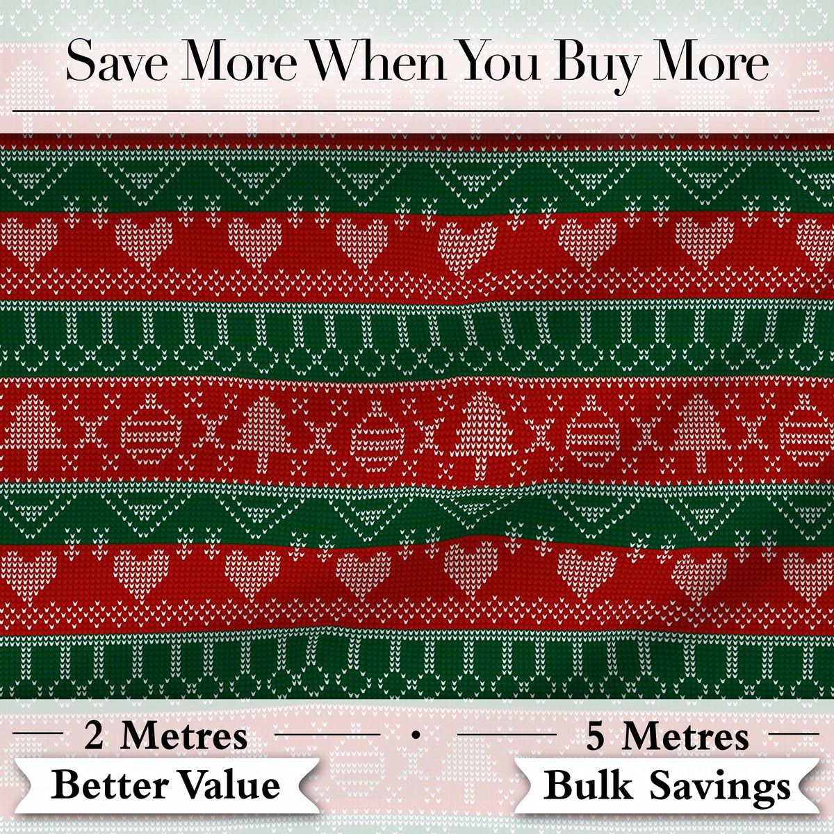 Classic Nordic Christmas Ornament Heart Stripe Knit Seamless Pattern Digital Print Fabric by the Metre UK Sewing Quilting Textile