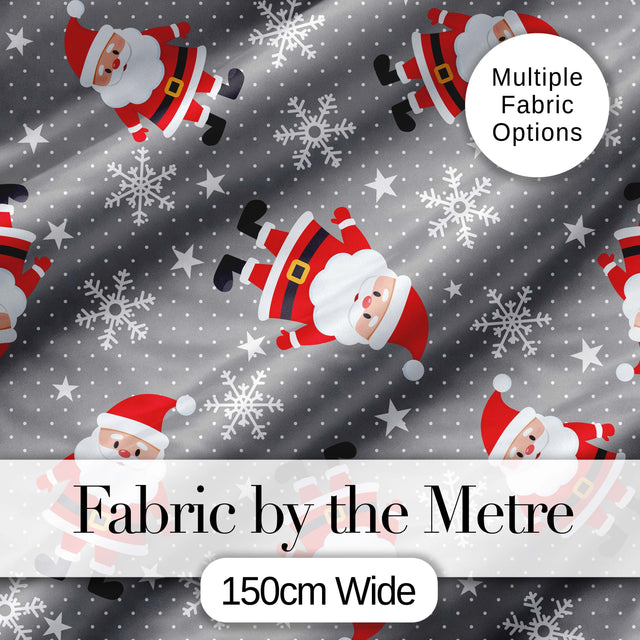 Cute Santa Claus Snowflake Winter Seamless Pattern Digital Print Fabric by the Metre UK Sewing Quilting Textile