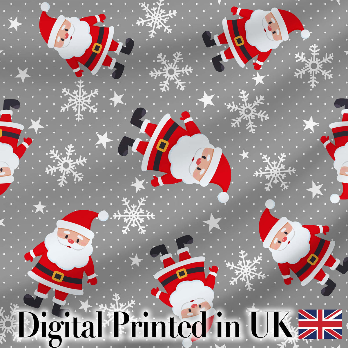 Cute Santa Claus Snowflake Winter Seamless Pattern Digital Print Fabric by the Metre UK Sewing Quilting Textile