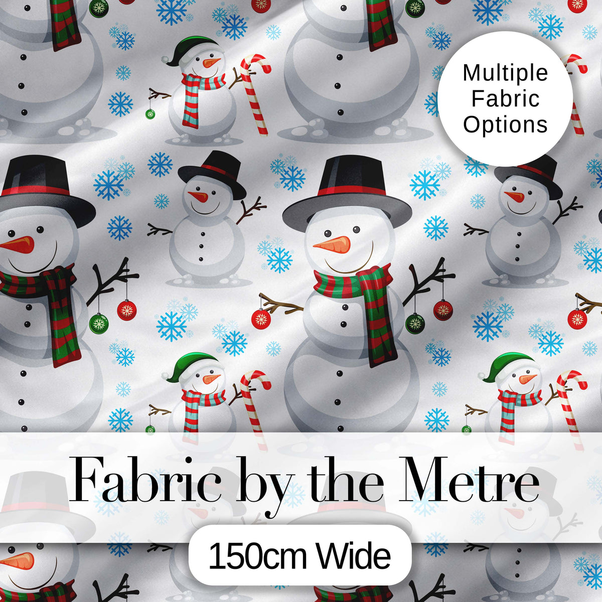 Happy Snowman Winter Holiday Seamless Pattern Digital Print Fabric by the Metre UK Sewing Quilting Textile