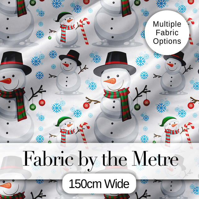 Happy Snowman Winter Holiday Seamless Pattern Digital Print Fabric by the Metre UK Sewing Quilting Textile