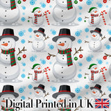 Happy Snowman Winter Holiday Seamless Pattern Digital Print Fabric by the Metre UK Sewing Quilting Textile
