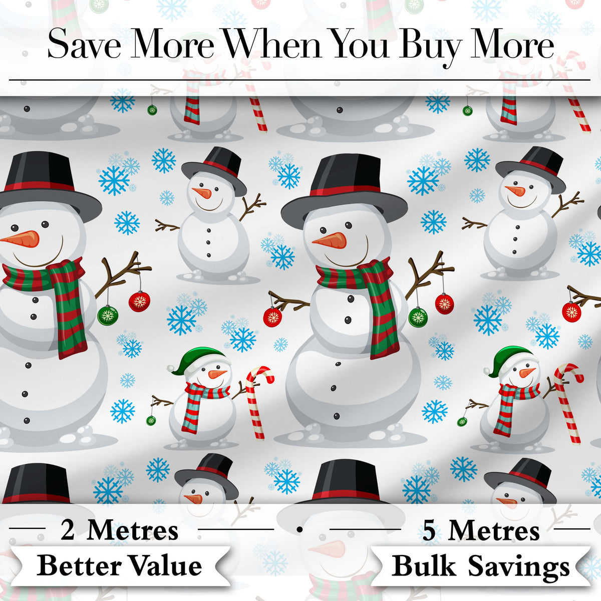 Happy Snowman Winter Holiday Seamless Pattern Digital Print Fabric by the Metre UK Sewing Quilting Textile