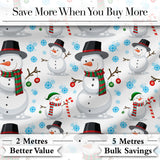 Happy Snowman Winter Holiday Seamless Pattern Digital Print Fabric by the Metre UK Sewing Quilting Textile