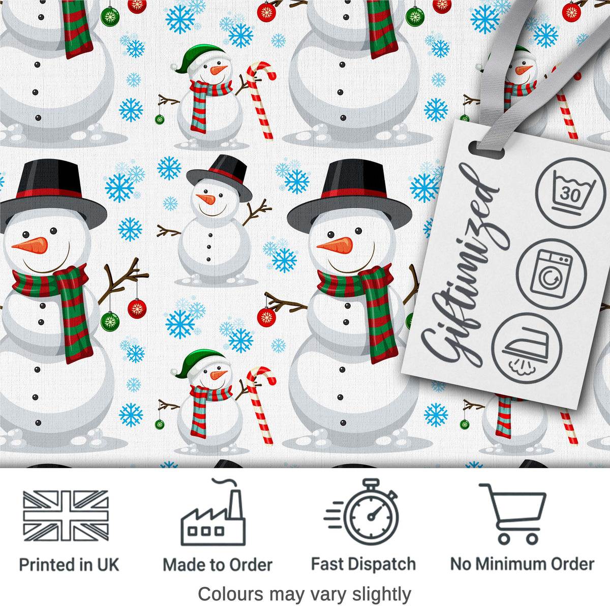 Happy Snowman Winter Holiday Seamless Pattern Digital Print Fabric by the Metre UK Sewing Quilting Textile