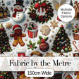 Vintage Christmas  Snowman Wreath Gingerbread Tree Seamless Pattern Digital Print Fabric by the Metre UK Sewing Quilting Textile