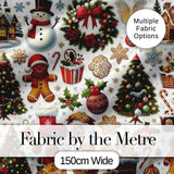 Vintage Christmas  Snowman Wreath Gingerbread Tree Seamless Pattern Digital Print Fabric by the Metre UK Sewing Quilting Textile
