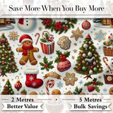 Vintage Christmas  Snowman Wreath Gingerbread Tree Seamless Pattern Digital Print Fabric by the Metre UK Sewing Quilting Textile