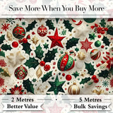 Festive Christmas Stars Ornaments Holly Leaves Seamless Pattern Digital Print Fabric by the Metre UK Sewing Quilting Textile