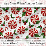 Peppermint Candy Swirl Holly Berry Christmas Seamless Pattern Digital Print Fabric by the Metre UK Sewing Quilting Textile